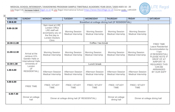 Timetable of medical Internship timetable 1 week – Lite Regal Education ...